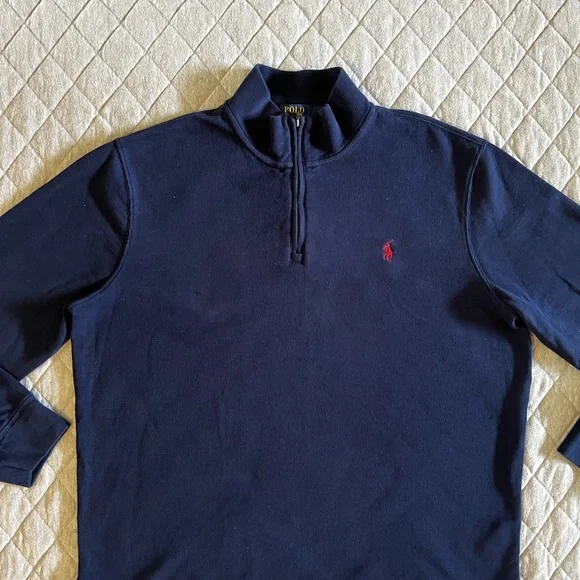 Polo by Ralph Lauren Large Blue Quarter Zip Pullover Mock Neck Sweater Orig $198